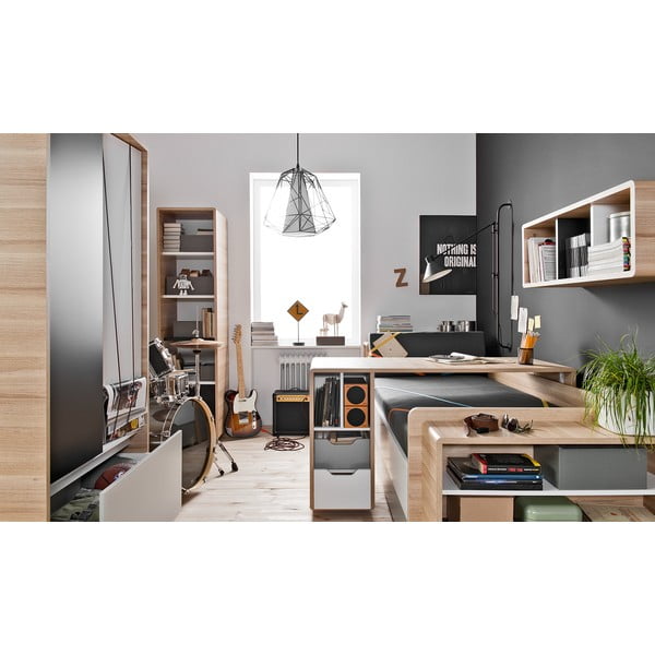 Letto singolo con dettagli bianchi e grigi Evolve, 90 x 200 cm - Vox-image-4