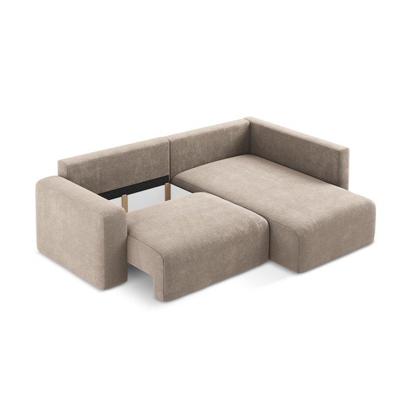 Divano angolare beige allungabile/con contenitore (con penisola a destra/a L) con rivestimento in ciniglia Kona – Makamii-image-4