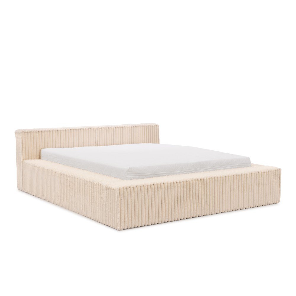 Letto matrimoniale imbottito beige con contenitore e rete inclusi 140x200 cm Cloe – Ropez | Letti matrimoniali