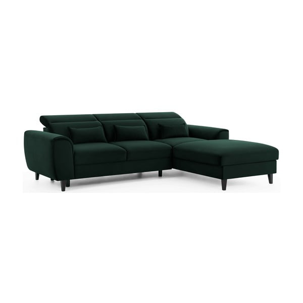 Divano angolare verde scuro allungabile/con contenitore (con penisola a destra/con chaise lounge) e rivestimento in velluto Foble – ELTAP-image-2