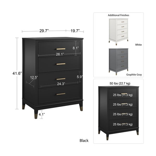 Cassettiera nera , 75 x 106 cm Westerleigh - CosmoLiving by Cosmopolitan-image-4