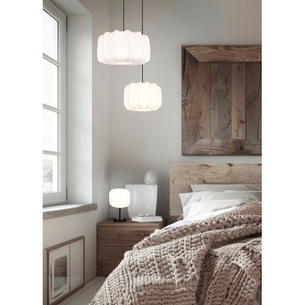 Lampadario bianco in metallo con paralume in tessuto ø 40 cm Madleine – Reality-image-1