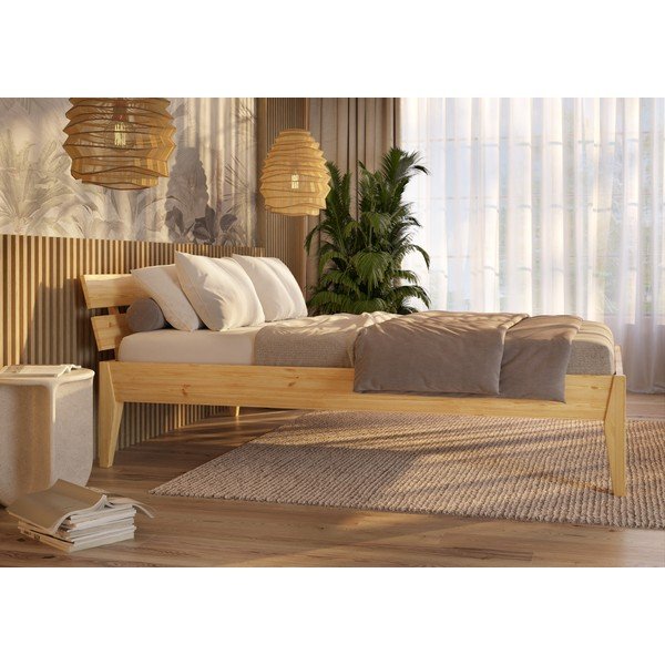 Letto matrimoniale di colore naturale in pino massiccio 180x200 cm Torino – Olivia Living-image-2