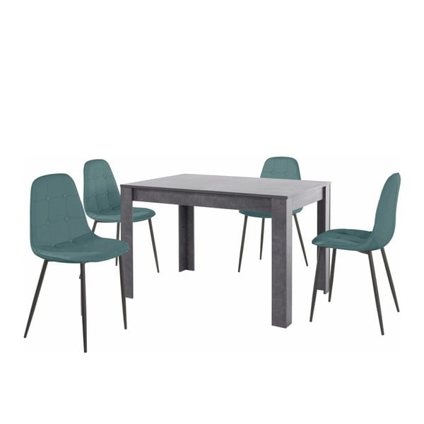 Set di tavolo da pranzo grigio e 4 sedie da pranzo blu Lori Lamar - Støraa