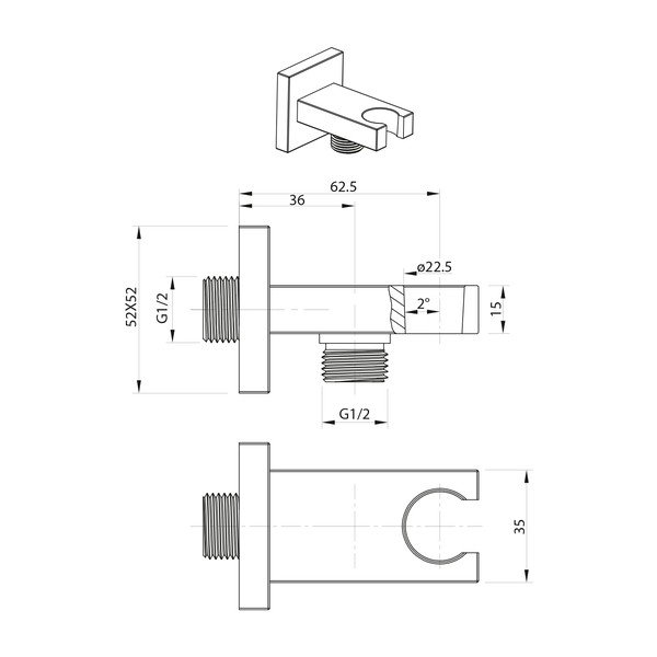 Parte in ottone per attacco doccia in argento lucido - Sapho-image-1