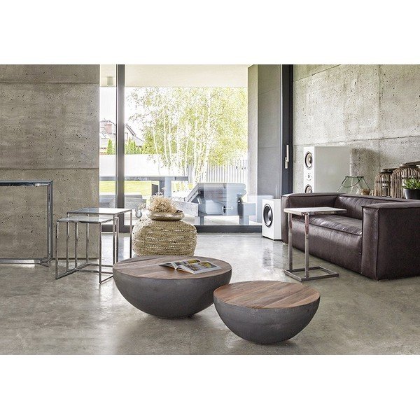 Tavolino da salotto rotondo grigio/di colore naturale in metallo ø 70 cm Lancaster – Bizzotto-image-1
