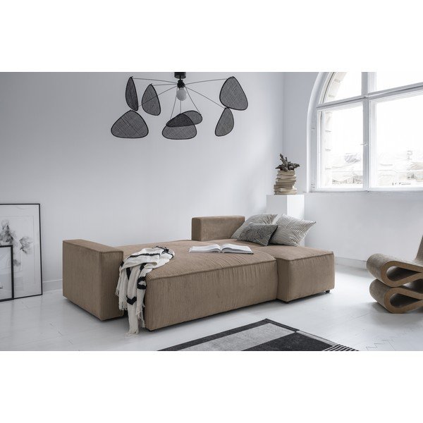 Divano letto angolare in velluto a coste beige Brave Dave - Miuform-image-4