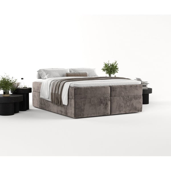 Letto boxspring marrone con contenitore 200x200 cm Yoko - Maison de Rêve-image-1