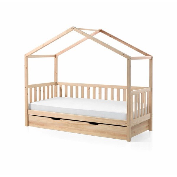 Letto per bambini in legno di pino con letto estraibile e contenitore in colore naturale 90x200 cm DALLAS - Vipack