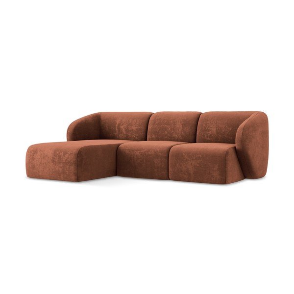 Divano angolare color terracotta (con penisola a sinistra/con chaise lounge) con rivestimento in ciniglia Lani – Makamii-image-1