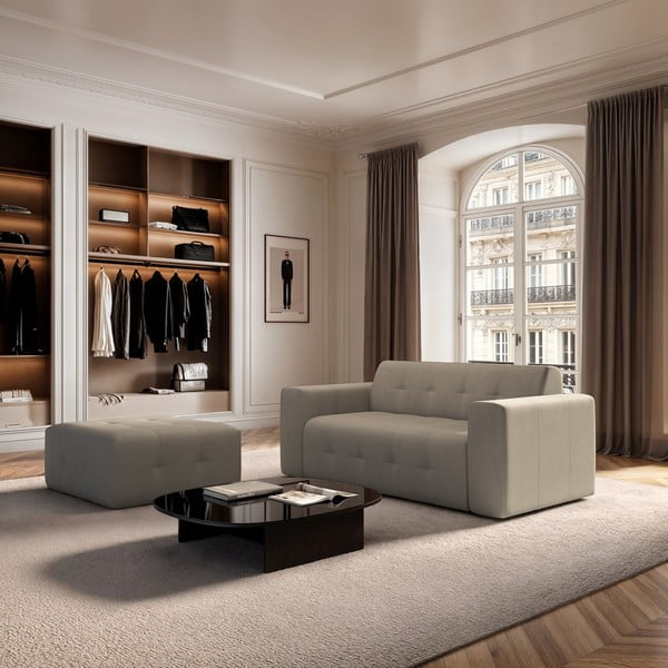 Poggiapiedi marrone chiaro rivestito in velluto Tuil – Rodier-image-1