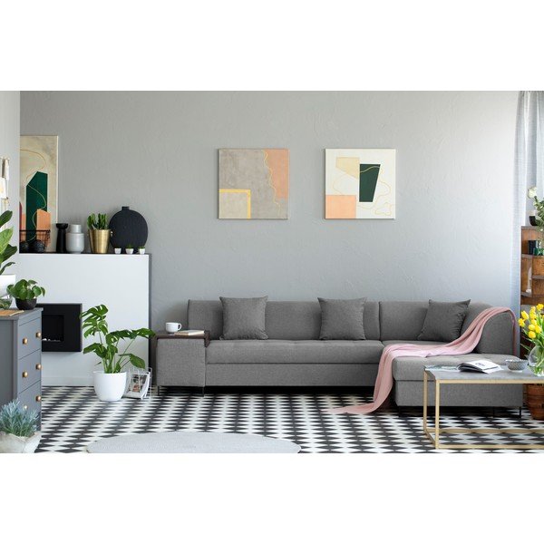 Světle šedá rohová rozkládací pohovka s nohami v černé barvě Cosmopolitan Design Orlando, pravý roh-image-1