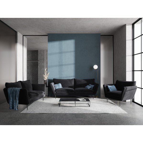 Poltrona in velluto nero Acacia - Mazzini Sofas-image-1