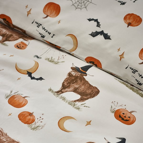 Set copripiumino e federa greige per letto matrimoniale 200x200 cm Halloween Highland Cow – Catherine Lansfield-image-4