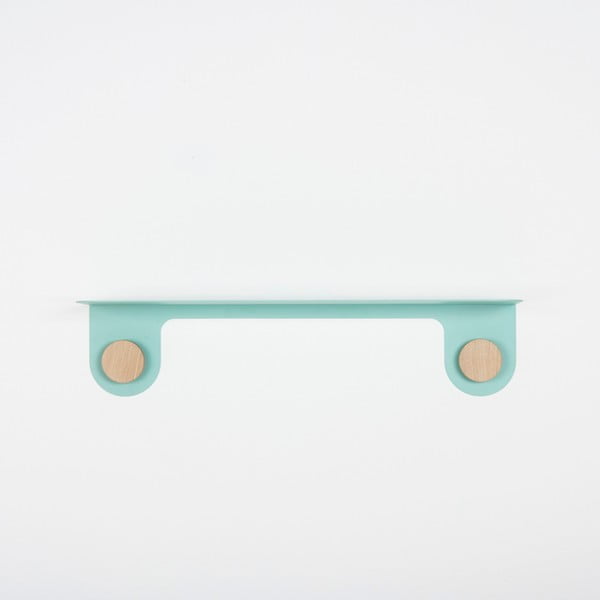 Mensola a muro in acciaio verde con dettaglio in legno di quercia con 2 ganci , lunghezza 60 cm Hook - Gazzda-image-2