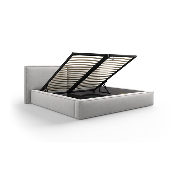 Letto matrimoniale imbottito grigio chiaro con contenitore e rete inclusi 160x200 cm Arendal - Cosmopolitan Design-image-3
