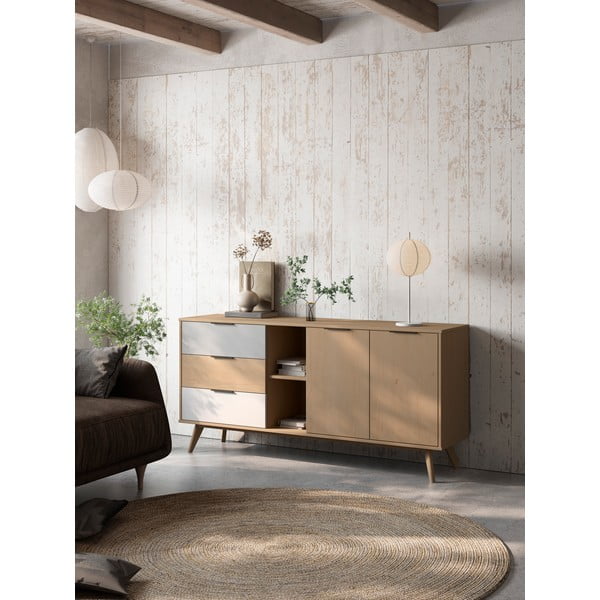 Cassettiera bassa in legno di pino in colore naturale 165x81 cm Elfa - Marckeric-image-1