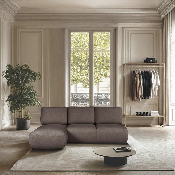 Divano angolare marrone (con penisola a sinistra e chaise lounge) rivestito in bouclé Mirel – Rodier-image-1