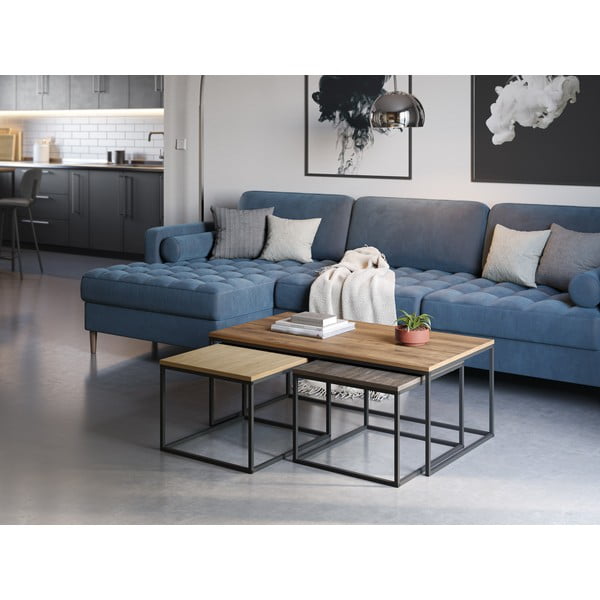 Set di 3 tavolini in colore naturale 60x110 cm Camelia - Marckeric-image-4