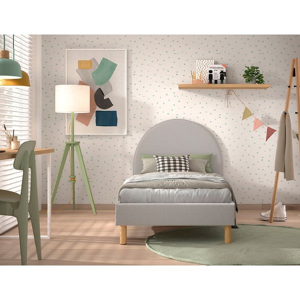 Letto singolo imbottito grigio con griglia 90x200 cm MOON - Vipack-image-3