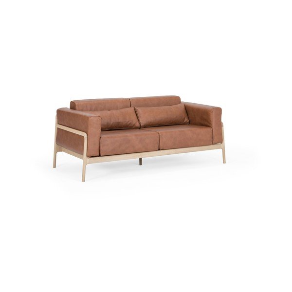 Divano in pelle di bufalo marrone cognac con struttura in rovere massiccio , 180 cm Fawn - Gazzda-image-2
