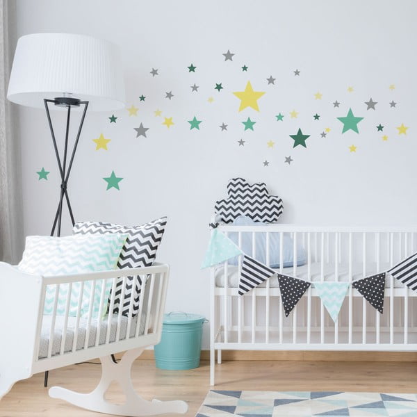 Set di 50 adesivi murali Stelle verdi e gialle - Ambiance-image-1