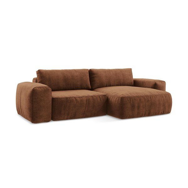 Divano angolare color terracotta allungabile (con penisola a destra/con chaise lounge) con rivestimento in ciniglia Kuki – Makamii-image-2