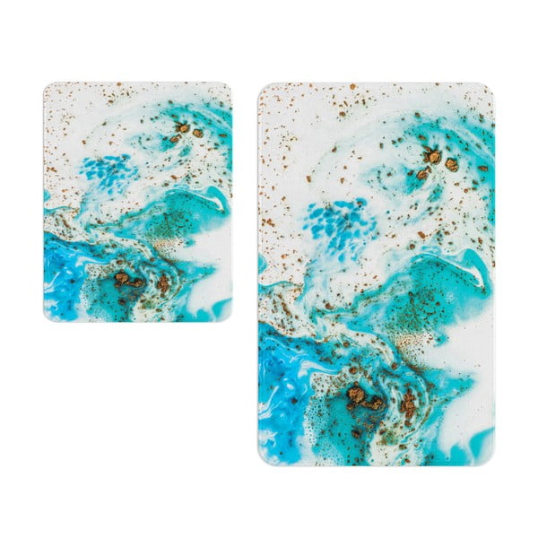 Tappetini da bagno bianchi e blu in set di 2 pezzi - Oyo Concept