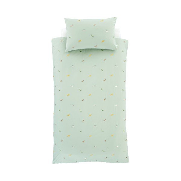 Biancheria da letto per bambini verde in microfibra per letto matrimoniale 200x200 cm Embroidered Dinosaur – Catherine Lansfield