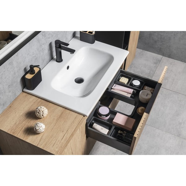 Mobile senza lavabo di colore naturale con effetto rovere da appendere 100x52 cm Cirasa – Sapho-image-2