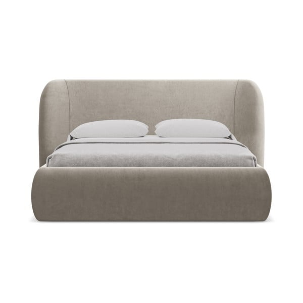 Letto matrimoniale imbottito tortora con contenitore con griglia 160x200 cm Hauke - Makamii-image-3