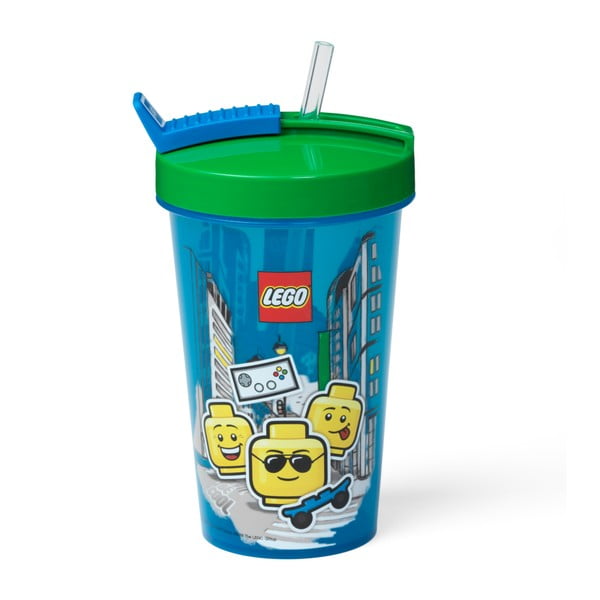 Tazza blu con coperchio verde e cannuccia , 500 ml Iconic - LEGO®