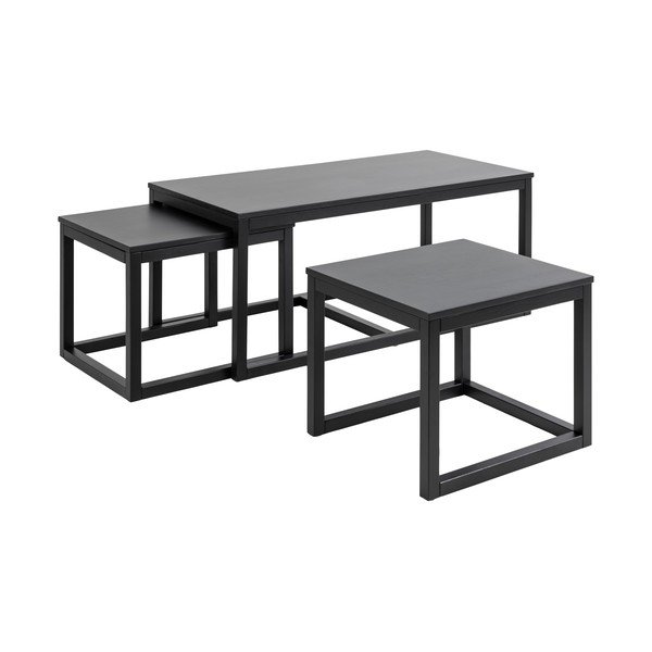 Set di tavolini da salotto neri con piano effetto rovere 3 pz 60x120 cm Cornus - Actona-image-2