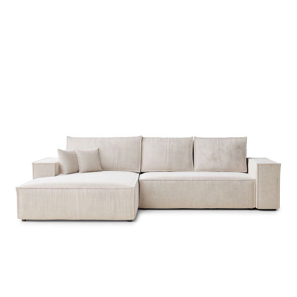 Divano angolare color crema allungabile/con contenitore (con penisola a sinistra/con chaise lounge) con rivestimento in ciniglia Maze – Maison de Rêve | Divani ad angolo