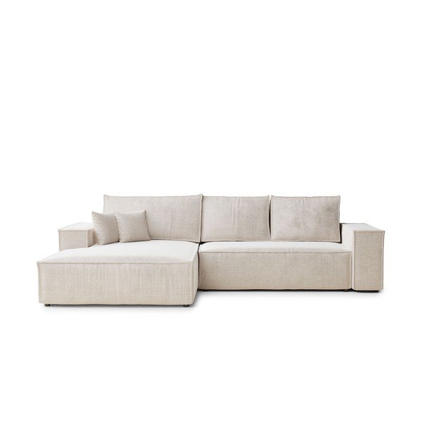 Divano angolare color crema allungabile/con contenitore (con penisola a sinistra/con chaise lounge) con rivestimento in ciniglia Maze – Maison de Rêve