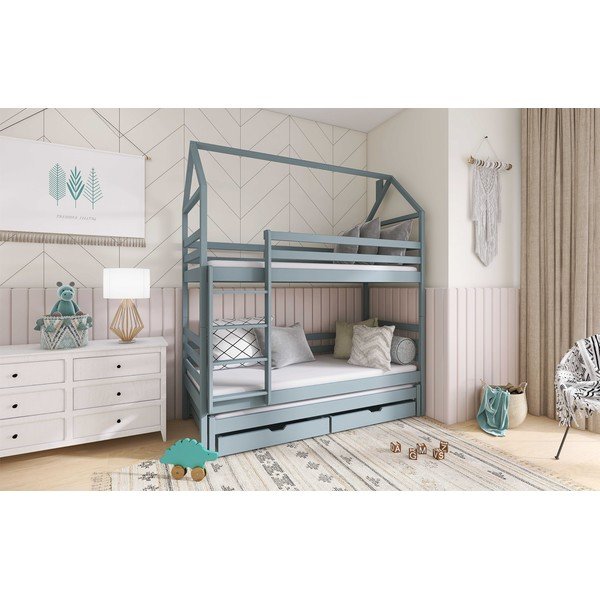 Letto per bambini in legno di pino grigio con contenitore 70x160 cm Dalia - Lano Meble-image-1