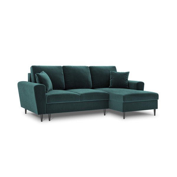 Divano angolare color petrolio allungabile e con contenitore (con penisola a destra/con chaise lounge) con rivestimento in velluto Kyoto – Cosmopolitan Design-image-4