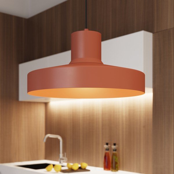 Lampadario arancione con paralume in metallo Vito – Sollux-image-3