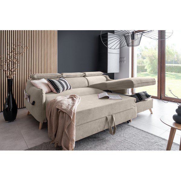 Divano letto angolare in velluto beige (angolo destro) Sweet Harmony - Miuform-image-4