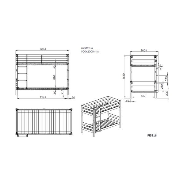 Letto da bambini a castello bianco in pino massiccio con rete inclusa 90x200 cm Pino – Vipack-image-4