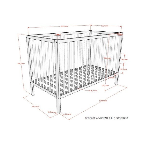 Lettino marrone in faggio massiccio con altezza regolabile 60x120 cm Dino – Vipack-image-2