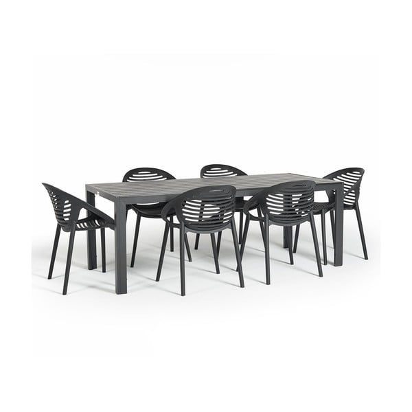 Set da pranzo da giardino per 6 persone con sedia Joanna nera e tavolo Viking, 90 x 205 cm Viking & Joanna - Bonami Selection