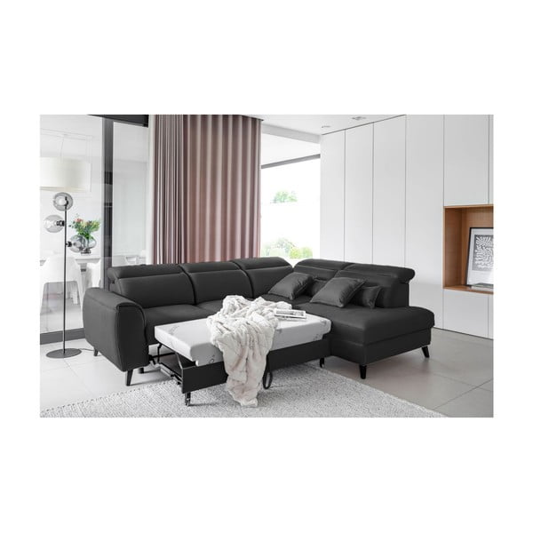 Divano angolare grigio scuro allungabile/con contenitore (con penisola a destra/a L) e rivestimento in velluto Noble – ELTAP-image-4