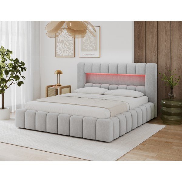 Letto matrimoniale imbottito grigio chiaro con contenitore con rete inclusa 140x200 cm Lamica – ELTAP-image-1