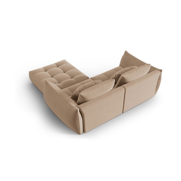 Divano angolare beige con rivestimento in velluto Bloom – Micadoni -image-3