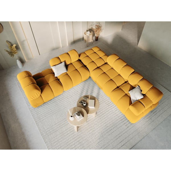 Pouf in velluto giallo Bellis - Micadoni Home-image-1