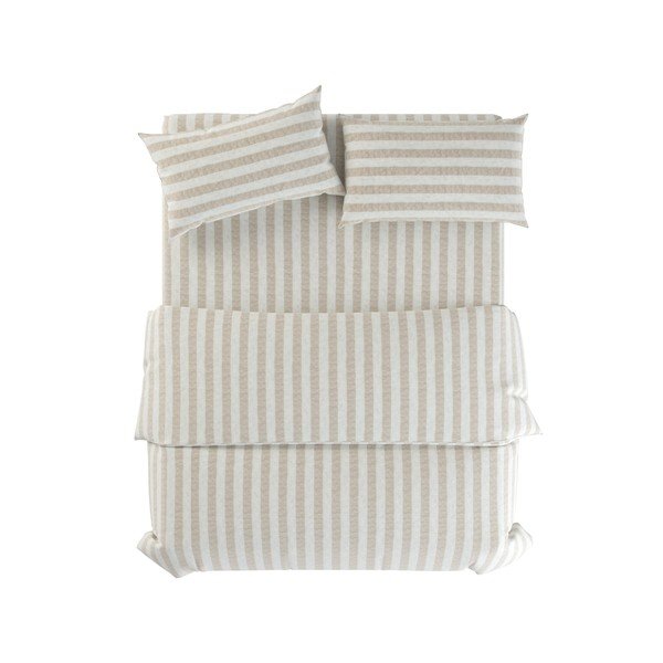 Set copripiumino e federa grigio chiaro/color crema in lino per letto singolo 135x200 cm Natural Stripes – Native Natural