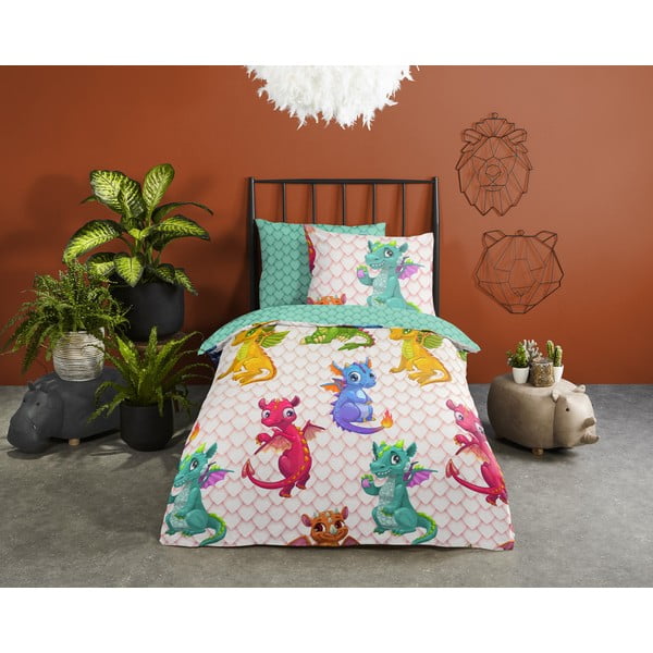 Set copripiumino e federa da bambini in cotone per letto singolo ed esteso 140x220 cm Dragons – Good Morning-image-1