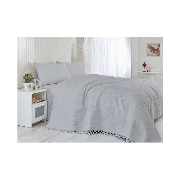 Copriletto singolo in cotone leggero grigio Grace, 180 x 240 cm - Mijolnir