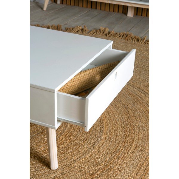 Tavolino bianco con 2 cassetti e gambe in legno di pino Kiara - Marckeric-image-1